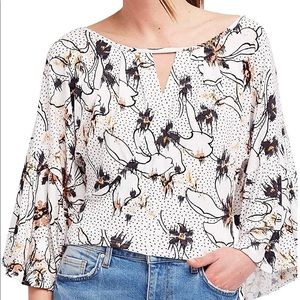 Free People Floral Bell Sleeve Top